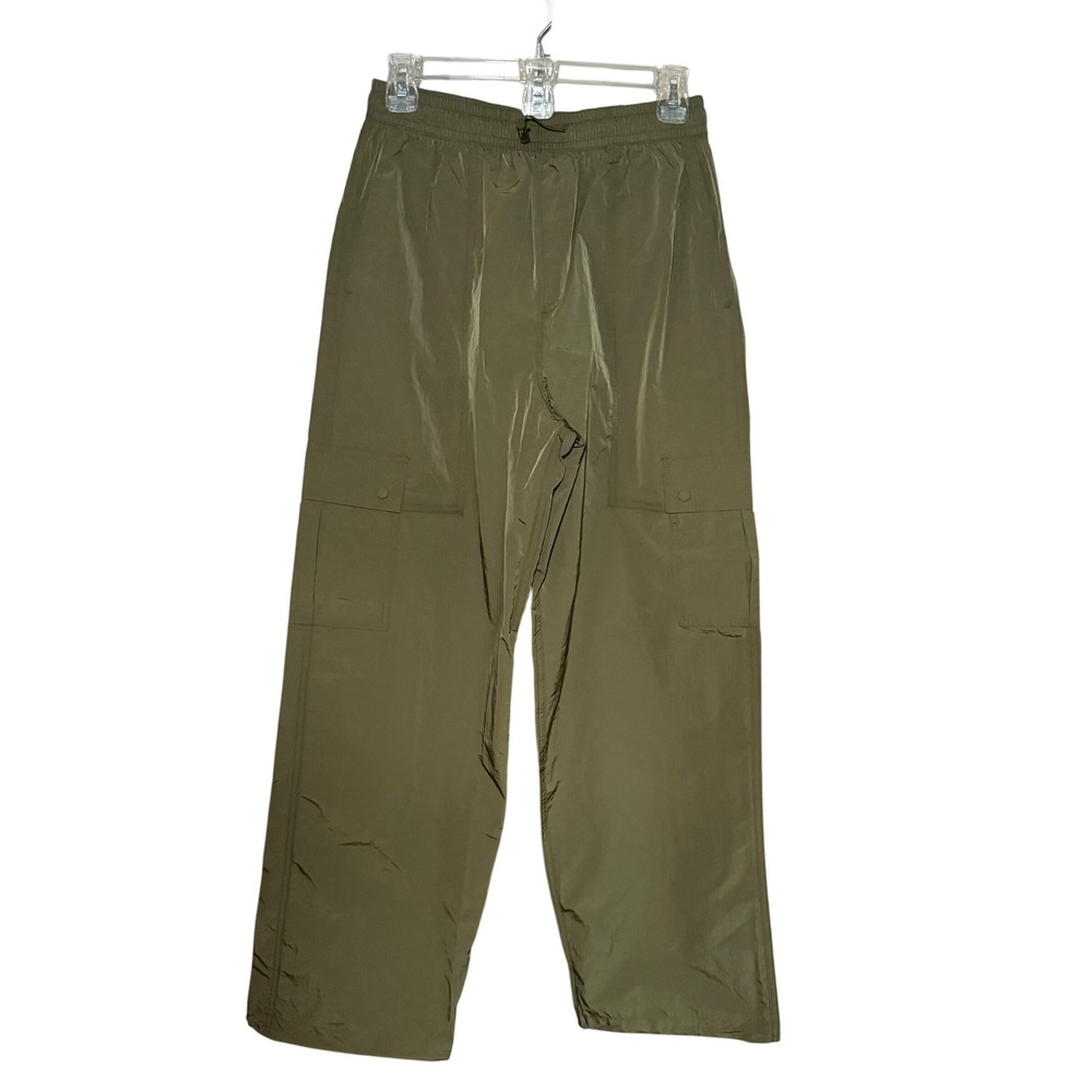 PINK Victoria's Secret Cargo Pants S Olive Green Satin Parachute Relaxed Hi Rise